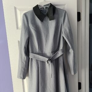 HQ Gray Long Sleeve Dress with Black Collar